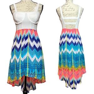 The Closing Company High-Low Sheer Dress Elastic Back Size Small Multicolor